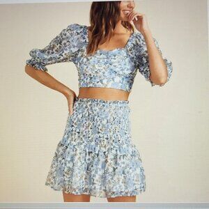 Revolve MinkPink Elastic Waist Mini Floral Skirt Blue/White/Yellow NWT-Small